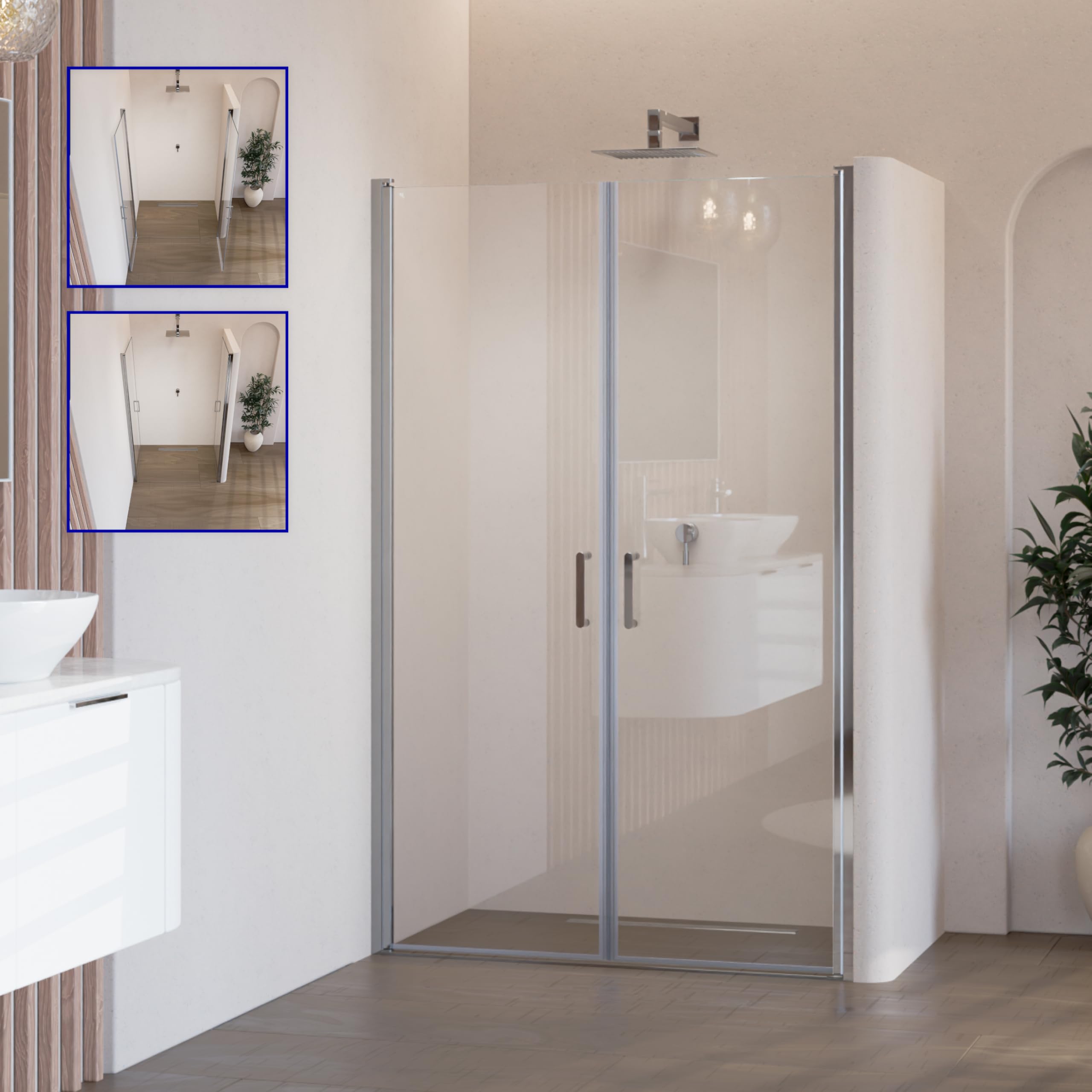 Stella Duschtür 79x190 cm - Nischentür aus 6 mm ESG Sicherheitsglas mit Nanobeschichtung, Verstellbereich 79–82 cm, transparente Duschabtrennung für Badezimmer