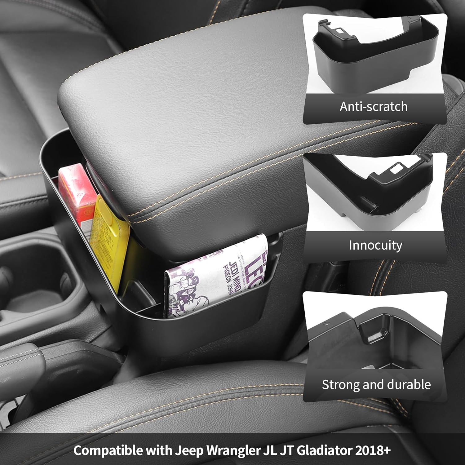 CheroCar Center Console Hanging Box Armrest Storage Organizer Tray Compatible with 2018-2025 JL JLU & 2020-2025 Gladiator JT Truck Interior Accessories ABS