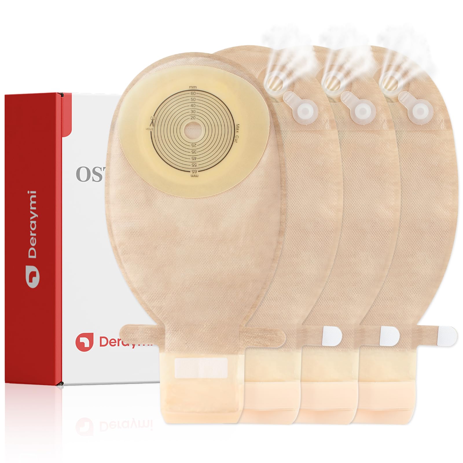 DERAYMI 20 bolsas de ostomía, bolsas de colostomía de una pieza con ventilación | 20 – 66 mm Cortable Bolsa de hidrocoloides drenable Accesorios de estoma para colonoscopia ileostomía Cuidado del estoma