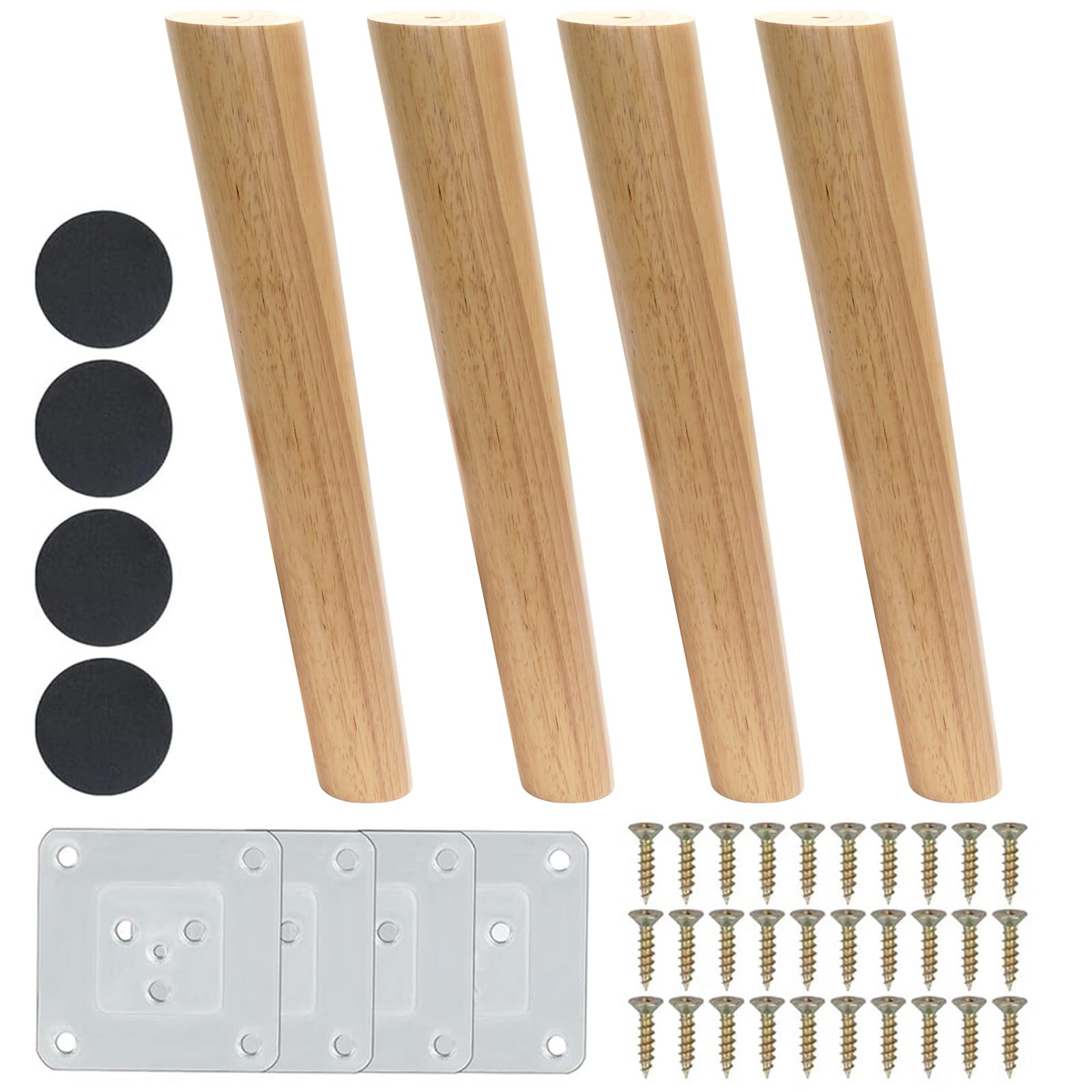 4pcs Pieds de Meuble en Bois 30cm Pieds de Rechange en Bois Pieds de Canapé de Conception inclinée Pieds de Meubles Massif avec Accessoires pour Fauteuil, Table, Meuble TV