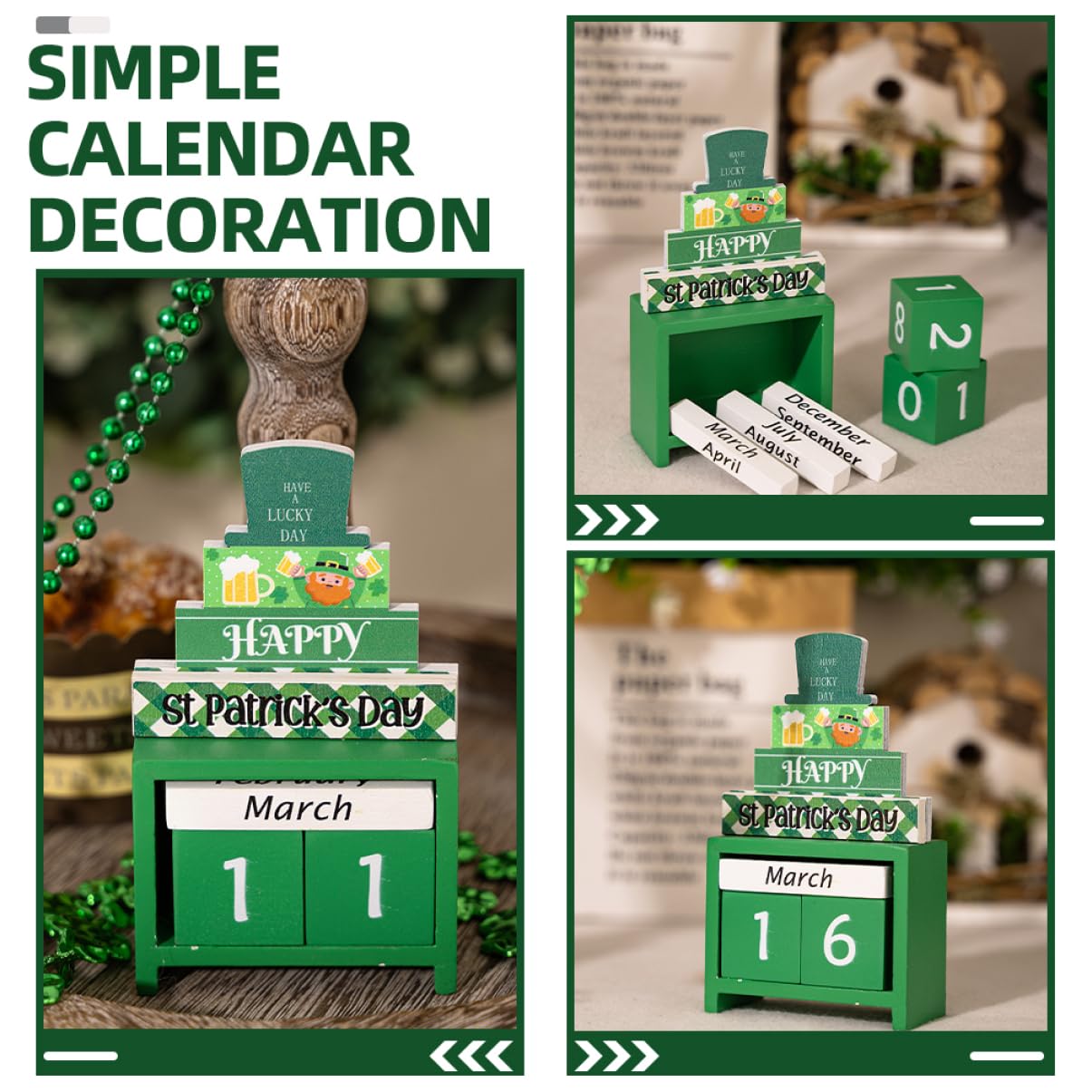 TOPBATHY 5piezas Calendario De Madera Para Día De San Patricio Decoración De Escritorio Festiva Accesorio De Regresiva De Madera Para Día De San Patricio Único Para y Familia