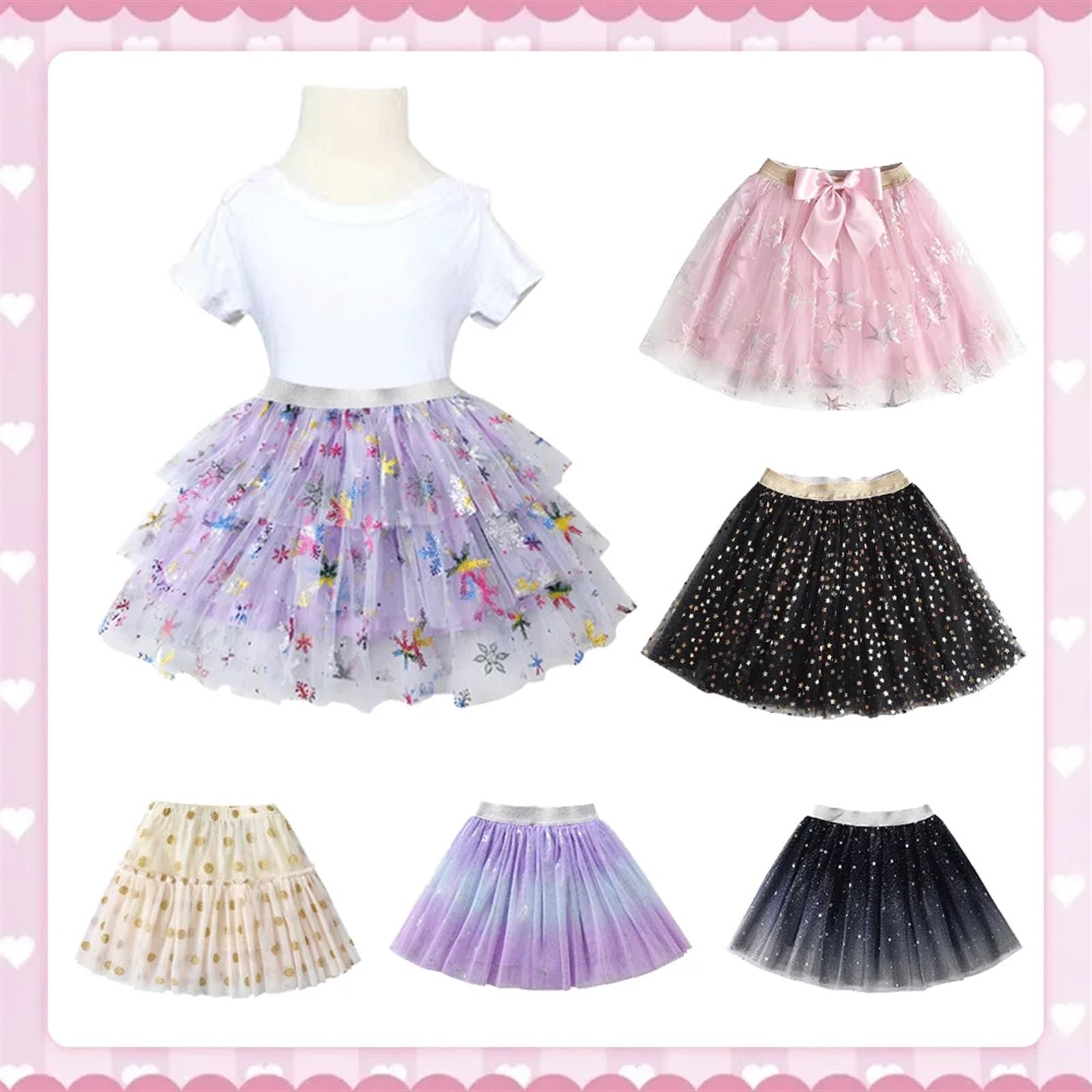 Jupe à Paillettes Tutu Pour Enfant | Maille Noire | Taille Élastique 40-90 Cm | Longueur 30 Cm | Pour Spectacle, Fête
