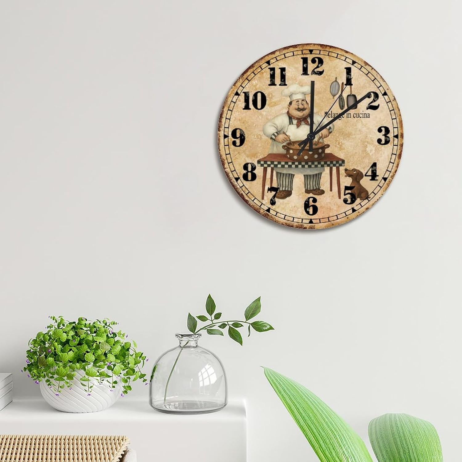 ArogGeld Vintage Chef 15 Inch Round Wall Clocks Battery Operated Silent Non-Ticking Chef Kitchen Analog Clock Modern Wall Hanging Art Farmhouse Home Decor for Kitchen Bedroom Living Room Office