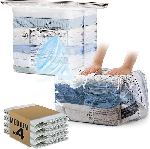 Miniatura 14 de TAILI Bolsas de almacenamiento al vacío de viaje, cubo mediano (25 x 19 x 11 pulgadas), paquete de 8 bolsas de sellado al vacío para ropa, embalaje