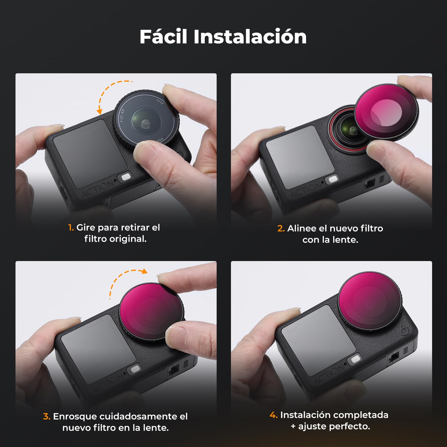 K&F CONCEPT Kit de Filtros ND/PL Compatible con dji Osmo Action 6, 4Pcs ND8/PL ND16/PL ND32/PL ND64/PL, Filtro Polarizador/Densidad Neutra de Roscado - Cristal HD Multicapa para Cámara de Acción