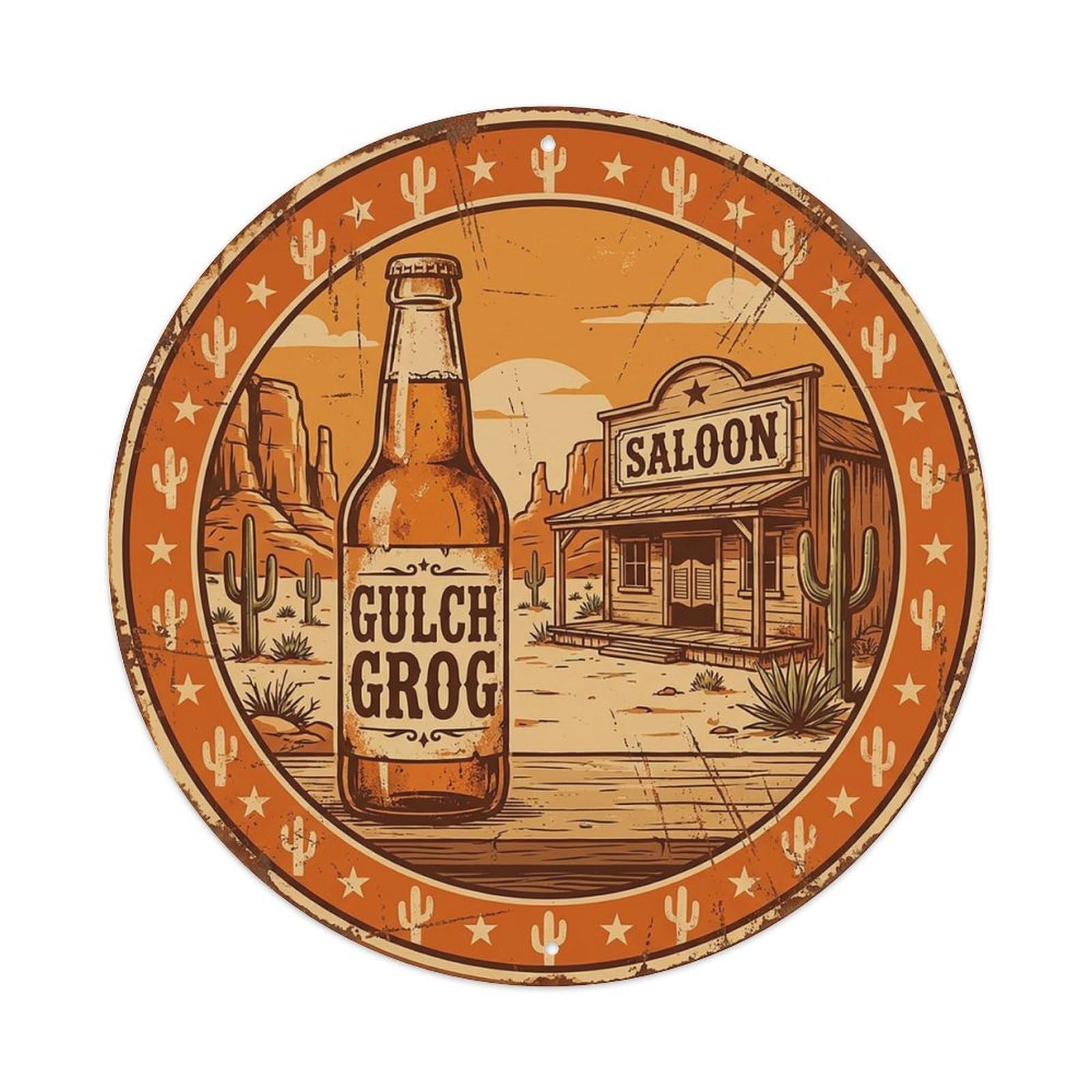 Vintage Beer Western Cowboy Gulch Grog Retro Bar for Pub Vintage Metal Tin Sign Plaque Wall Decor for Cafe, Club Bar, Office, Garden Metal Poster 8x8Inch