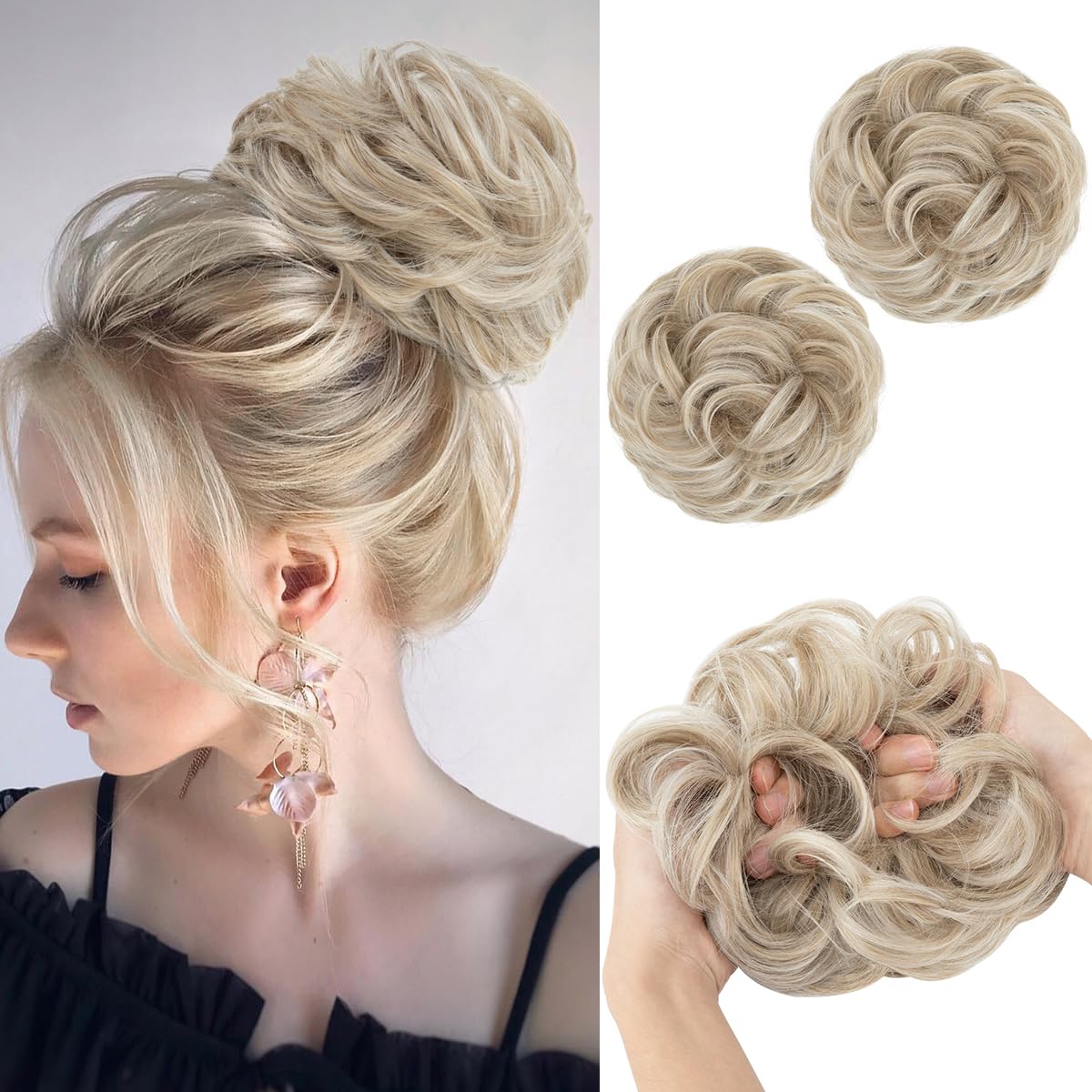 Photo 1 of SARLA 2PCS Wavy Curly Hair Bun Extensions - Ivory Grey