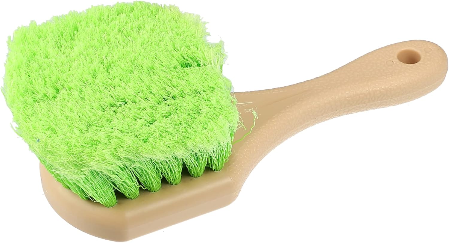 X AUTOHAUX Beige Short Handle Wheel Tire Brush Green Soft