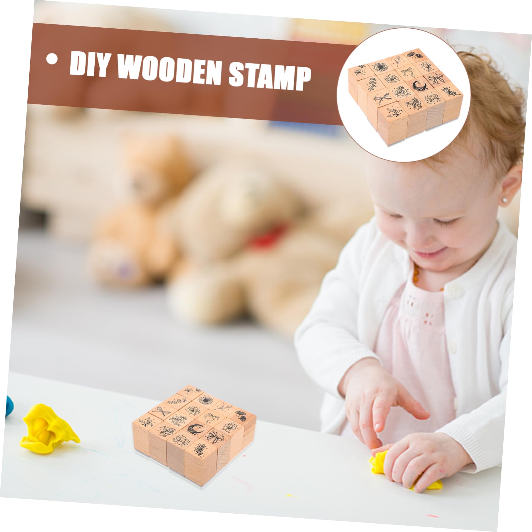 OSALADI 3 Sätze Kinderstempel Grün Pads Blumen Benutzerdefinierte Briefmarken Namensstempel Für Zeitschriftenstempel Personalisiert Chocolate Hölzern 16 Stück * 3