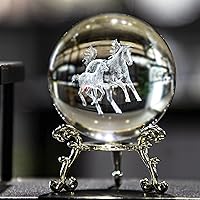 Vista 4 de HDCRYSTALGIFTS Bola de cristal de caballo de 60 mm con grabado láser 3D, pisapapeles de cristal, figura de animal de vidrio, esfera completa