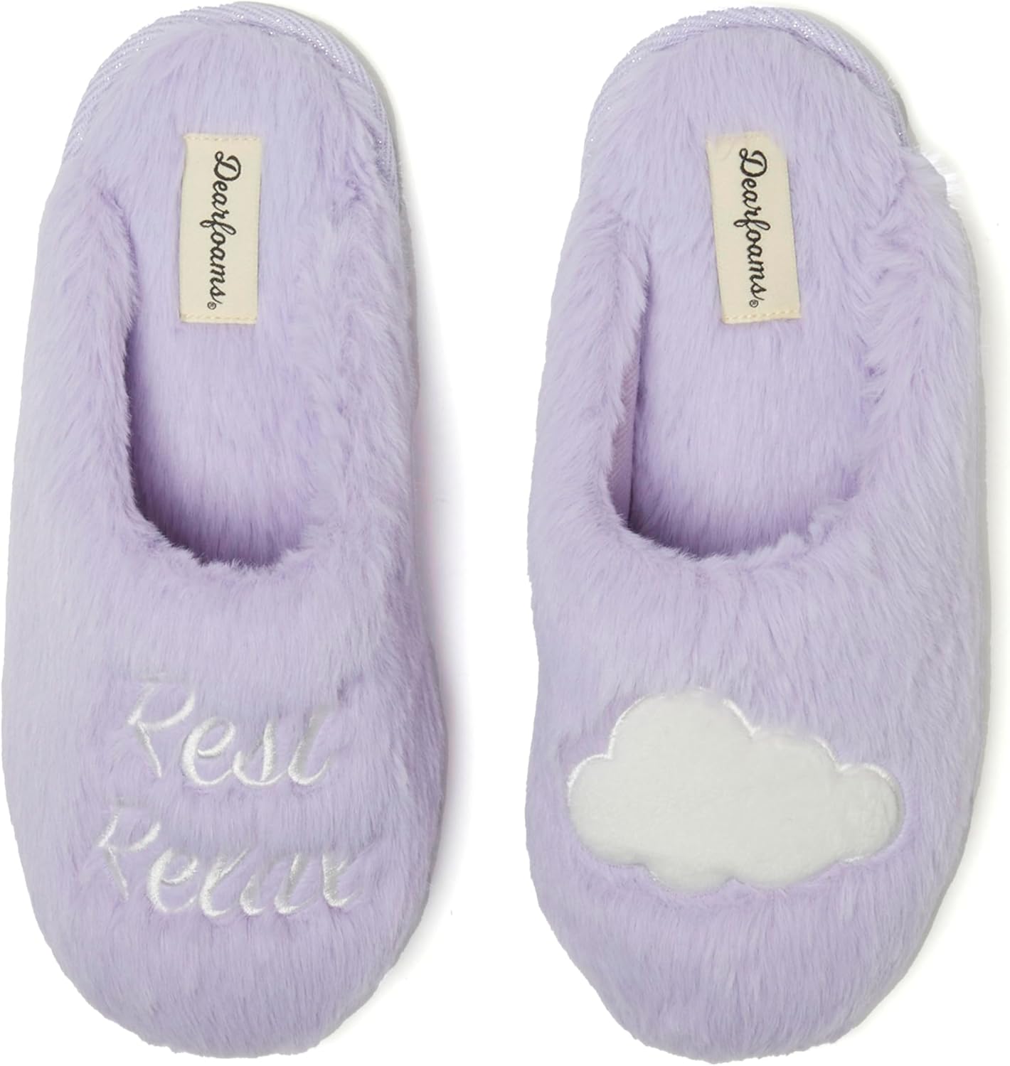 Dearfoams Women's Gifts for Mom Fluffy Cute Scuff Slipper, Purple, 5-6