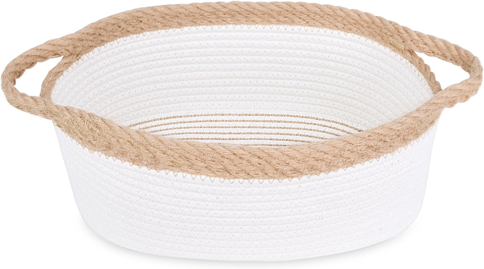 ABenkle Small Basket with Handles - Decorative Durable Rope Woven Storage Bin Shelf Storage Organizer Cube, Easter Baby Gift Basket, 12"x8"x5"