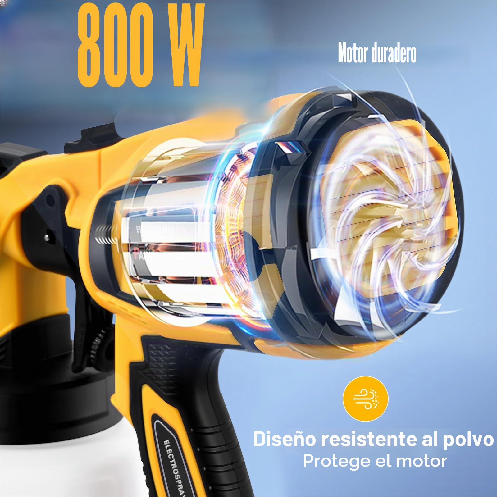Pistola de Pintura Eléctrica HVLP 800W, 1400ML con Gatillo Bloqueable para Uso Continuo, 4 Boquillas & 3 Patrones para Paredes Vallas Muebles Techo, Sistema de pulverización de pintura2