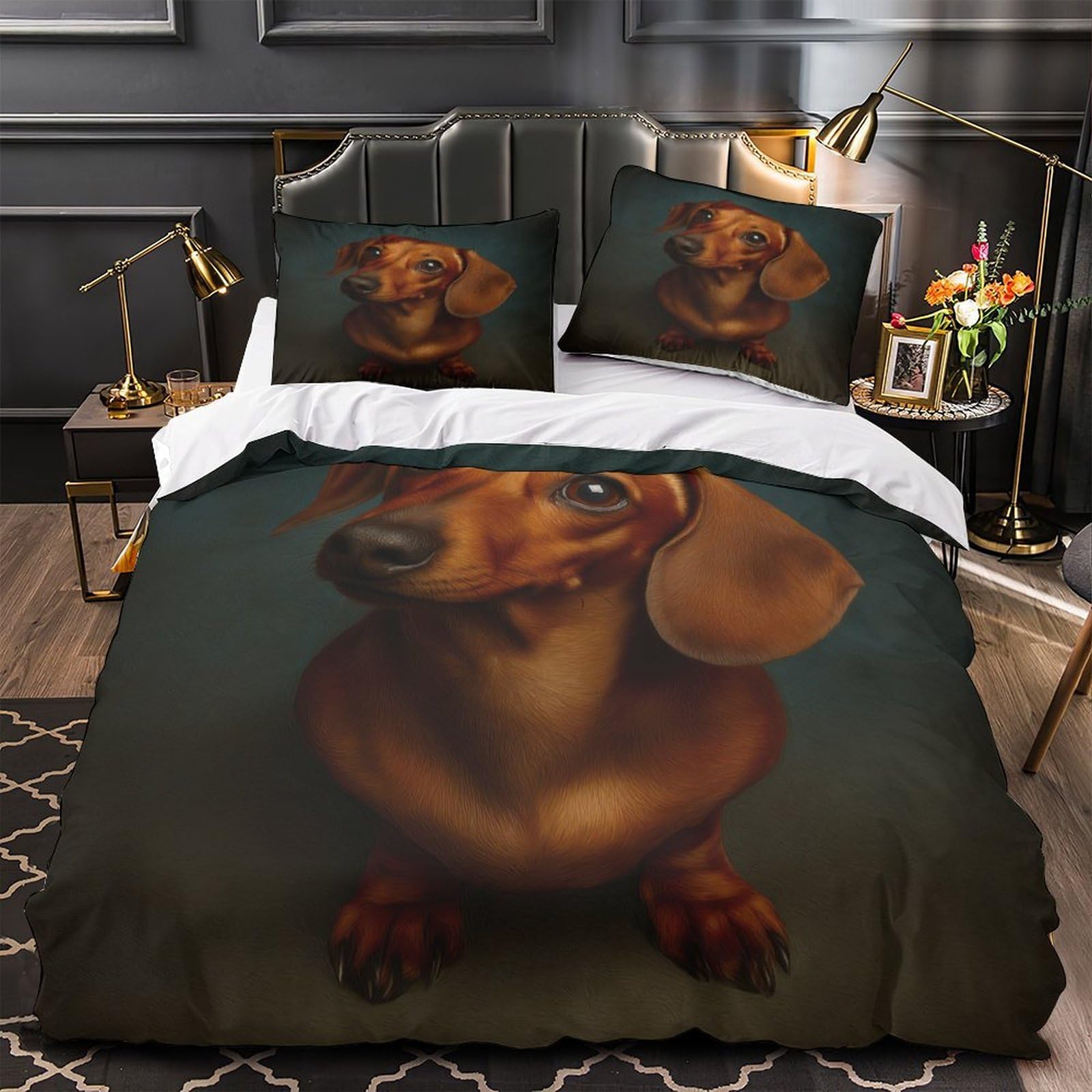 Housse de couette Teckel hypoallergénique et respirante en microfibre douce avec fermeture éclair