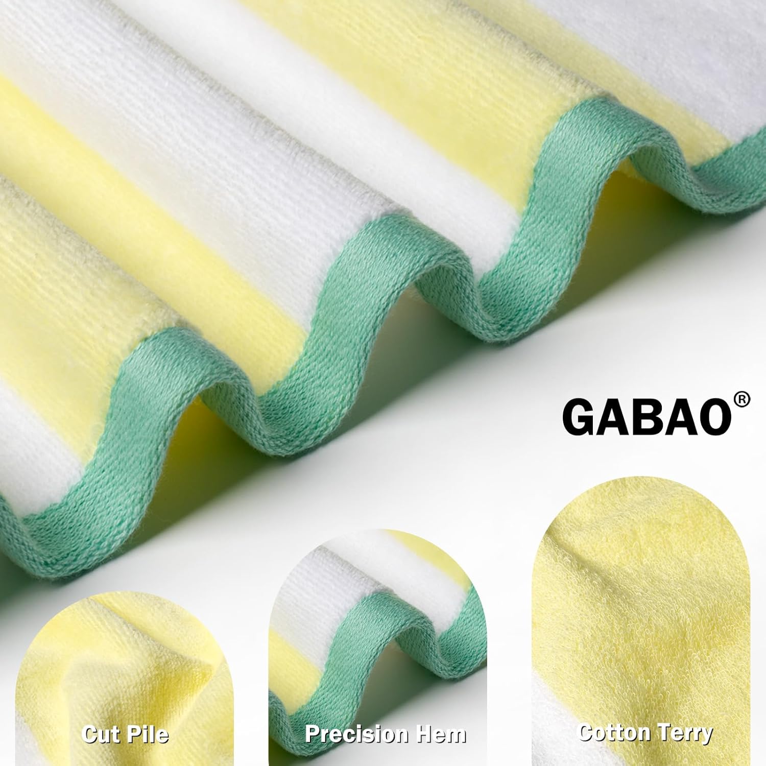 GABAO Cotton Beach Towel Oversized - 70"x 35"|Large Striped Towel - Classic Soft, Absorbent Terry Cloth for Pool, Beach, Travel & Resort (Chartreuse) - Image 2