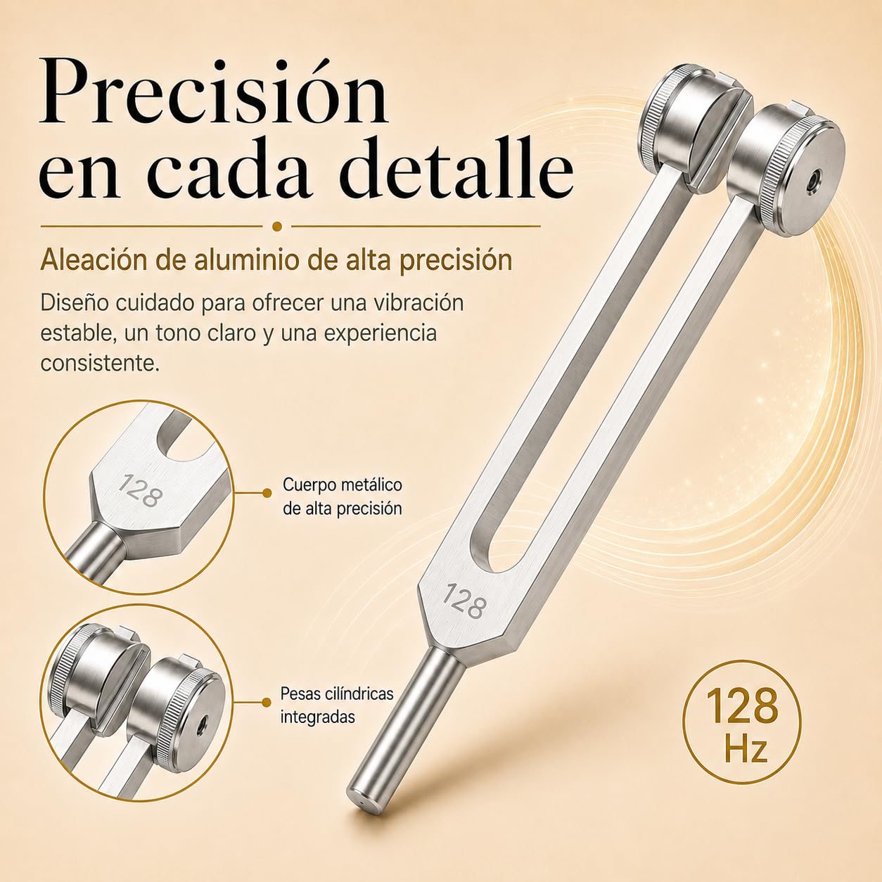 Aureva Lumyra - Instrumento de Sanación 128 Hz, Diapasón Terapéutico con Martillo de Goma, Herramienta de Ajuste, Bolsa y Paño, para Meditación, Yoga y Terapia de Sonido
