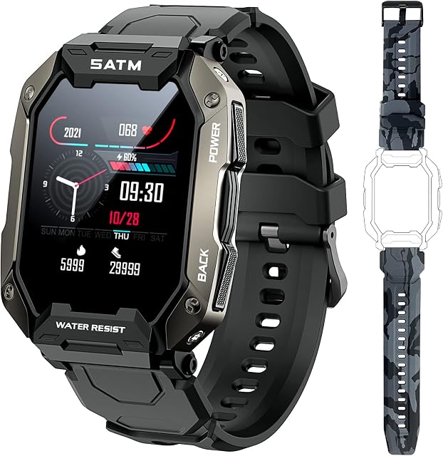 Slothcloud Smart Watches for Men,Fitness Activity Tracker Watch with Heart Rate Blood Oxygen Monitoring IP68 Waterproof 1.71 inch Full Touch Screen Smart Watch Compatible for iOS Android (Black)