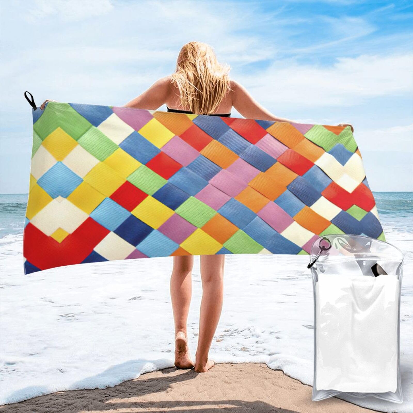 Toalla de playa portátil con diseño ligero y absorción eficiente para senderismo y piscina