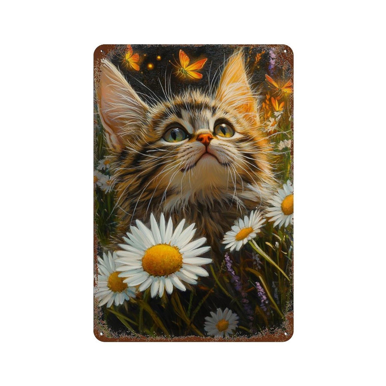 Kitten in Daisy Field Retro Metal Sign 11.8"x7.9", Decorative Metal Wall Art for Garage, Bar And Workshop Decor