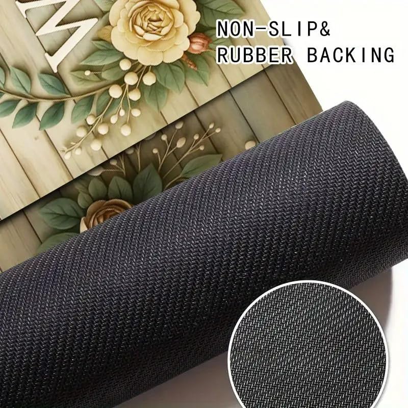 Image of Floral Welcome Doormat for Home Entrance - Non-Slip, Waterproof, and Easy-Clean Floor Mat - Indoor Outdoor Decorative Rug for Front Door, Porch, Patio, Kitchen & Living Room