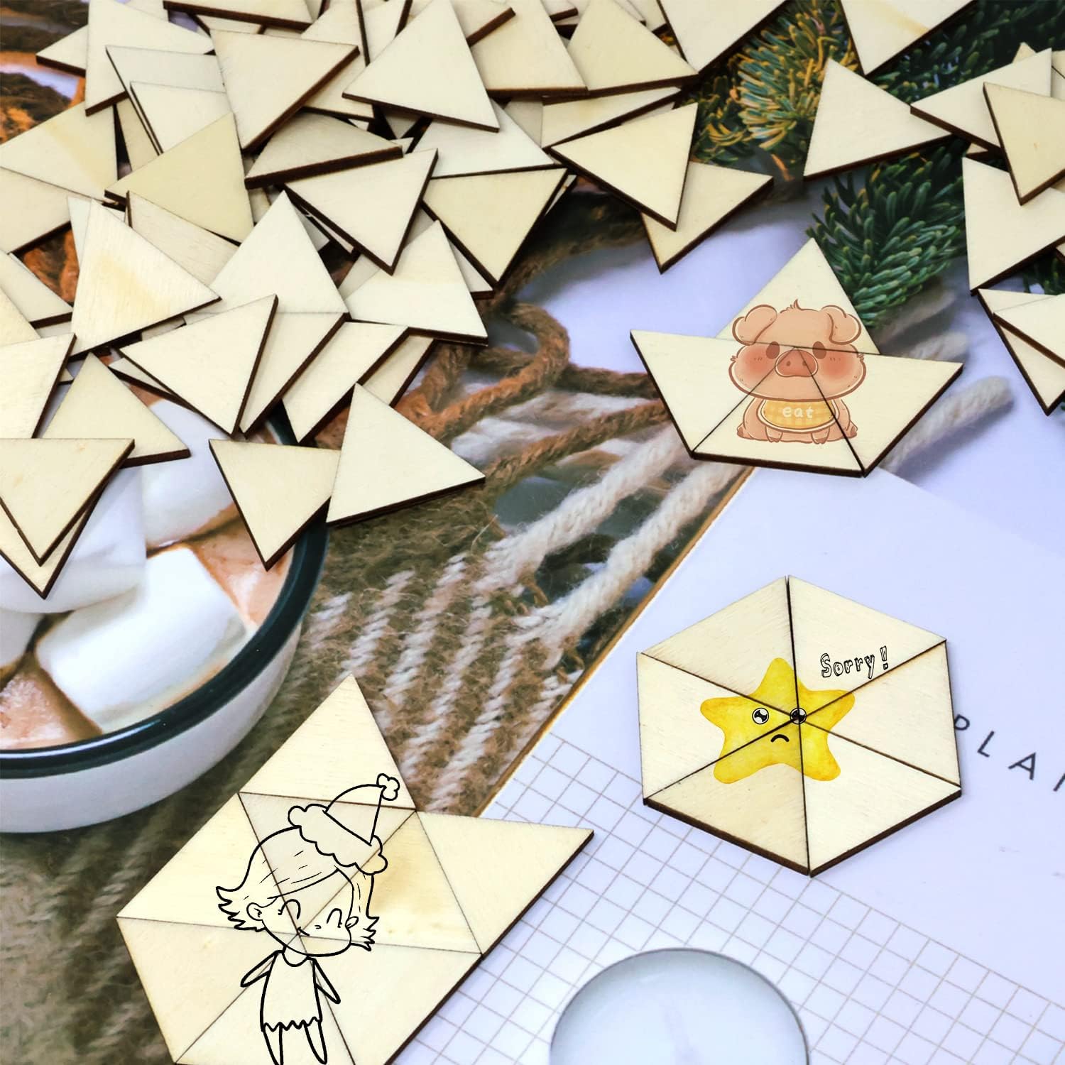 yueton 100PCS 30mm/1.2inch Triangle Unfinished Blank Wood Pieces for DIY Crafts, Home Decoration, Board Games, Early Childhood Education