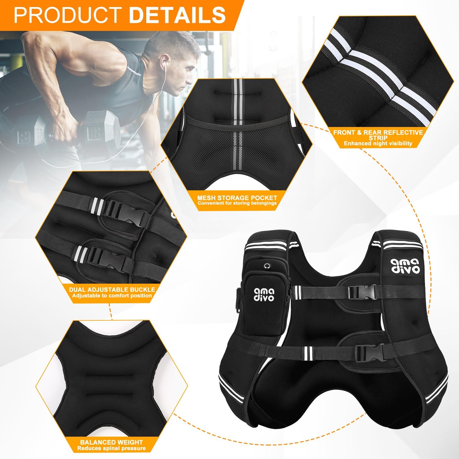 Weighted Vest for Men Women (20lb 16lb 12lb 8lb), Reflective Weighted Vest for Walking, Running, Workout & Fitness, Strength Training, Adjustable Buckles with Detachable Bag