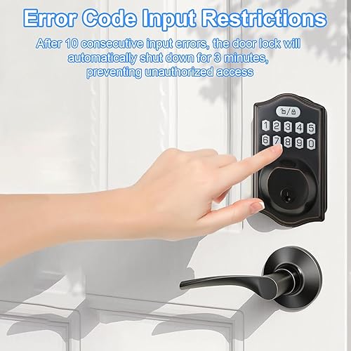 Miniatura 7 de Yuehuam Cerradura de puerta de entrada sin llave con código, cerrojo de huellas dactilares, cerradura electrónica con teclado con 2 llaves,