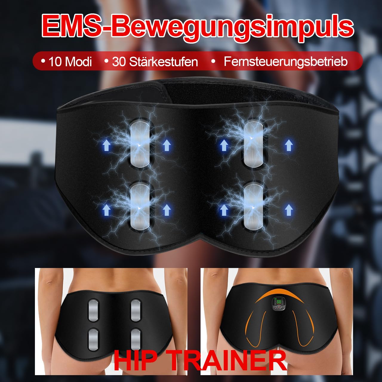 ABS-Stimulator-Former, intelligent, umwickelter tragbarer Gürtel, intelligente Körperformungsmaschine, EMS, kabelloses Fitnessgerät für Männer und Frauen (Schwarz)