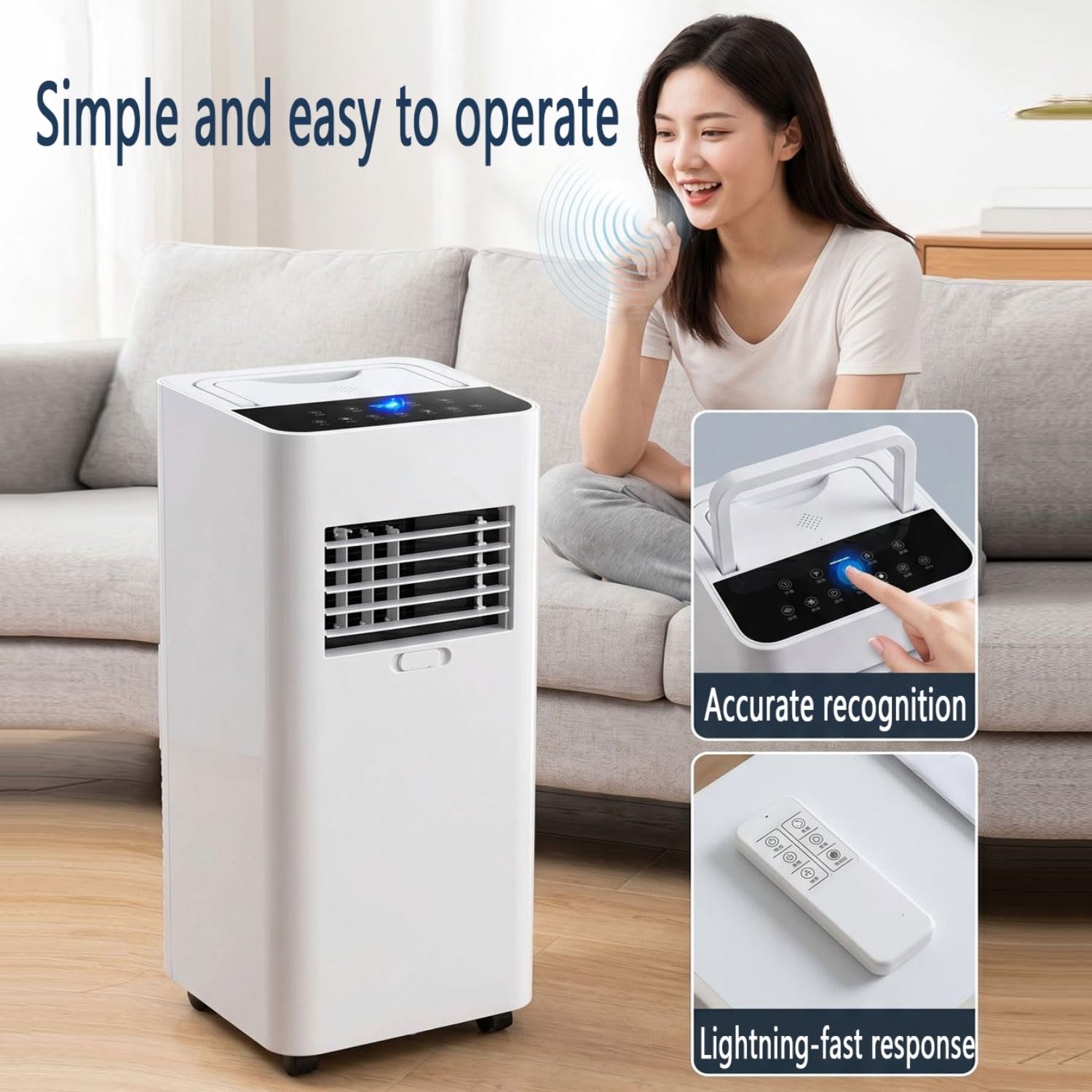 300 Sq Ft Portatile AC, 7000 BTU Cooler Deumidificatore & Ventola con telecomando, Funzionamento silenzioso per soggiorno camera da letto, unità di raffreddamento efficiente dal funzionamento energeti