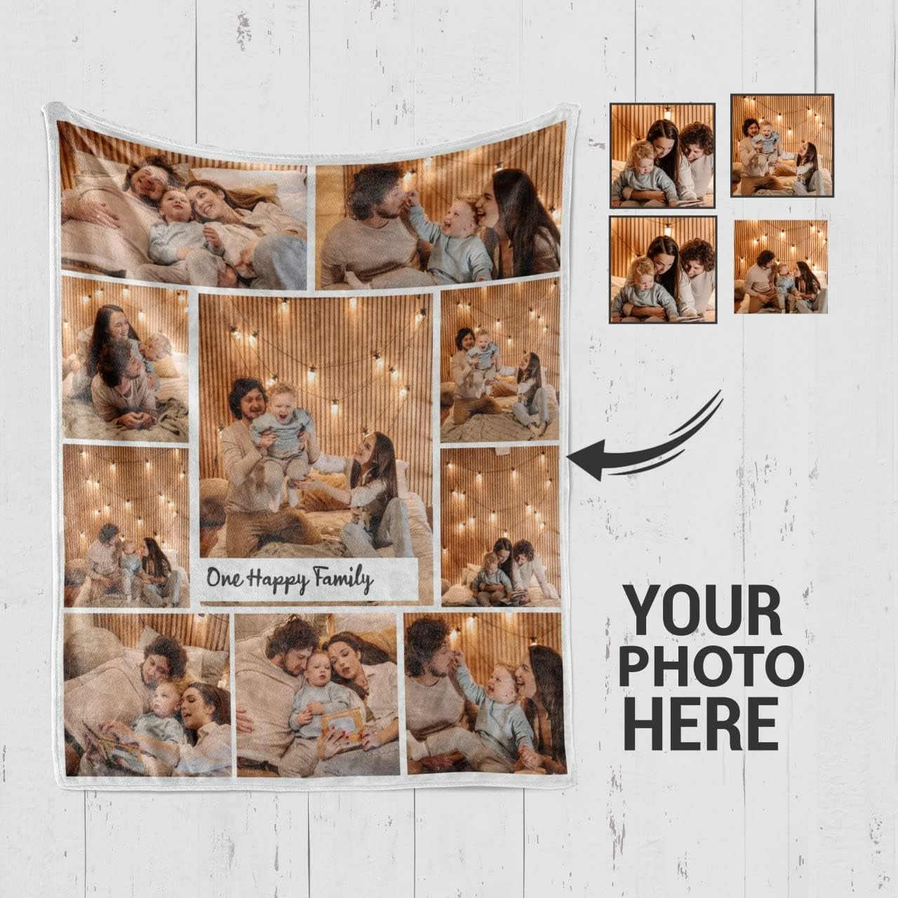 Customized Photo Blanket - Family Blanket with Text. Make Your Own Fleece Throw Blanket. Gift for Anniversary, Thanksgiving, Birthday & Christmas. (Photo Blanket 29, 60"X80")