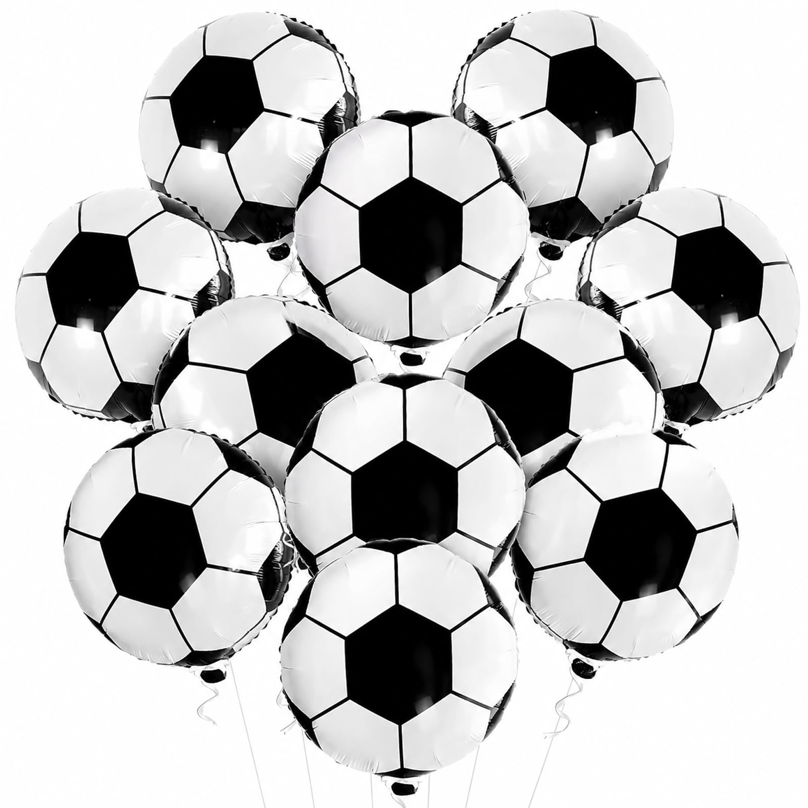 Bolosa Football Balloons 10 Pcs, 18 Inch Soccer Foil Balloons Party Decorations, Black White Balloons for Football Theme Party, Match Day Sports Event, Team Celebration,Photo Backdrop, Boys Girls Fans
