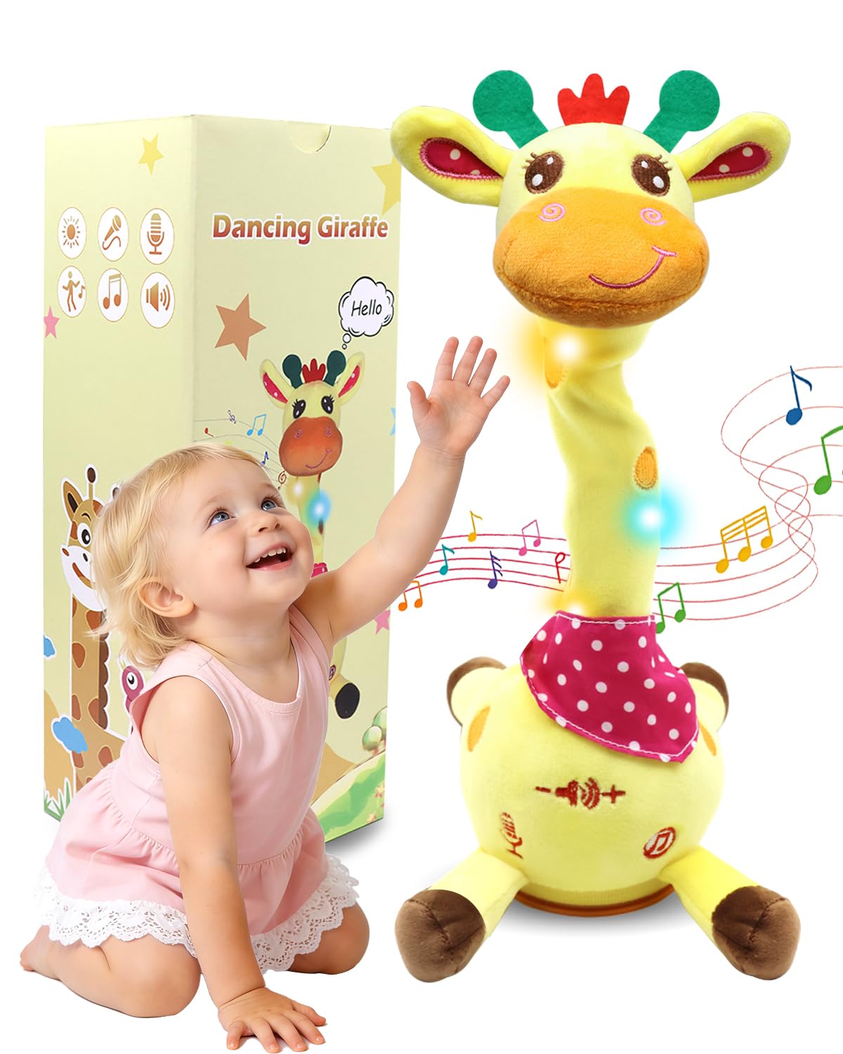 Pbooo Dancing Talking Giraffe Toy Stuffed Animal Repeats What You Say Electronic Musical Plush with Glowing Light Interactive
