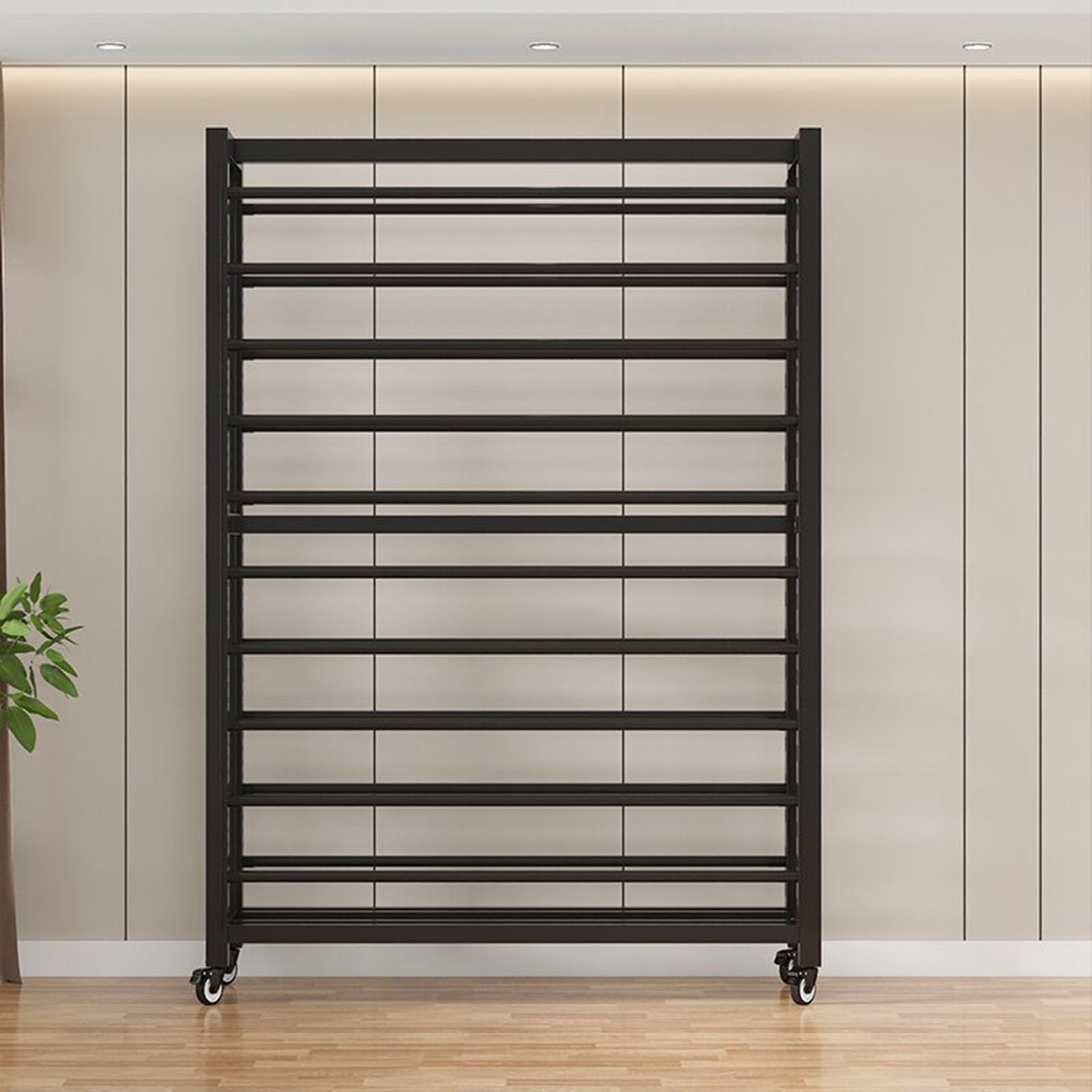 Commercial Fabric Roll Storage Rack with Adjustable Hanging Rod, Movable Heavy Duty Steel Organizer Holder with Wheels for Vinyl Spool / Leather Roll / Window Film / Wallpaper Displays(14 rods,196cm(7