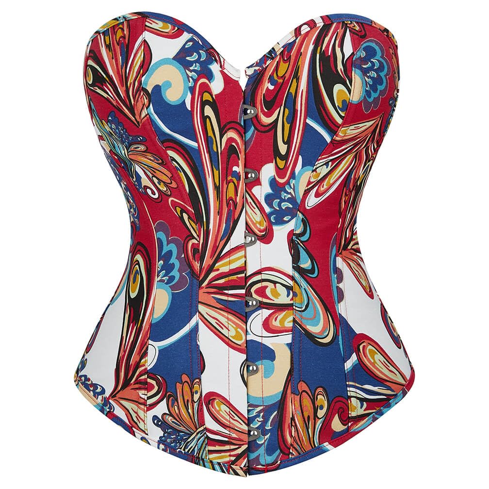 SHYMMUO Floral Corset Top Lace Up Blue Corset Tops for Women Renaissance Overbust Satin Body Shaper