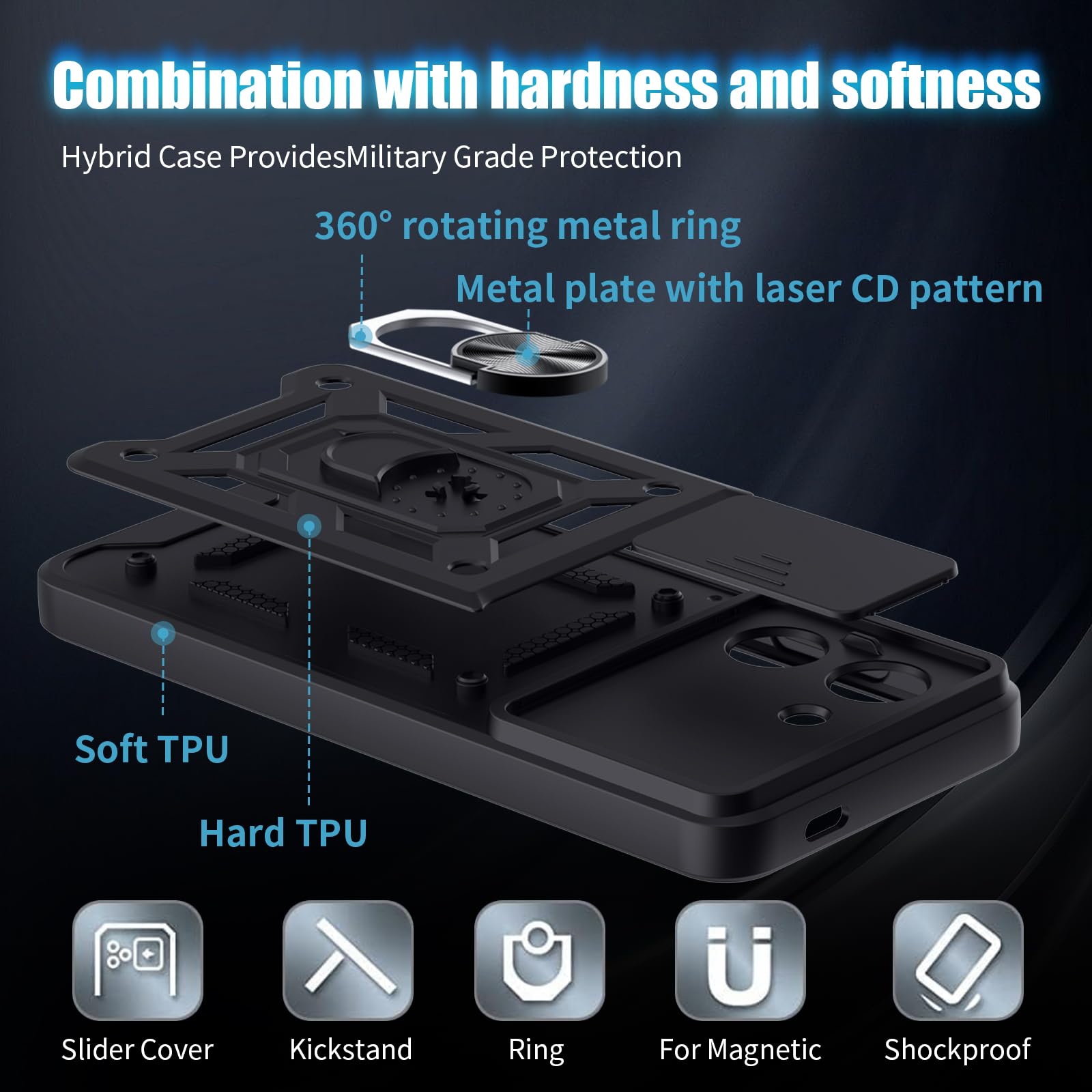 Coque Xiaomi Redmi A5 Avec Verre Trempé - Protection Anti-choc Renforcée - Couvercle Coulissant Caméra - Support 360°