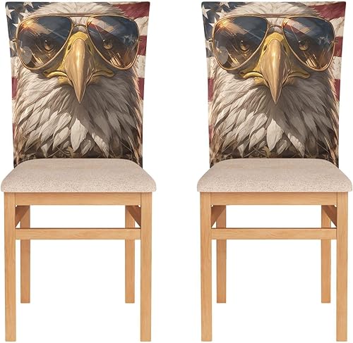 Miniatura 2 de Juego de 6 fundas decorativas para sillas de fiesta de cumpleaños, diseño de pájaro marrón para el 4 de julio, fundas de poliéster lavables para