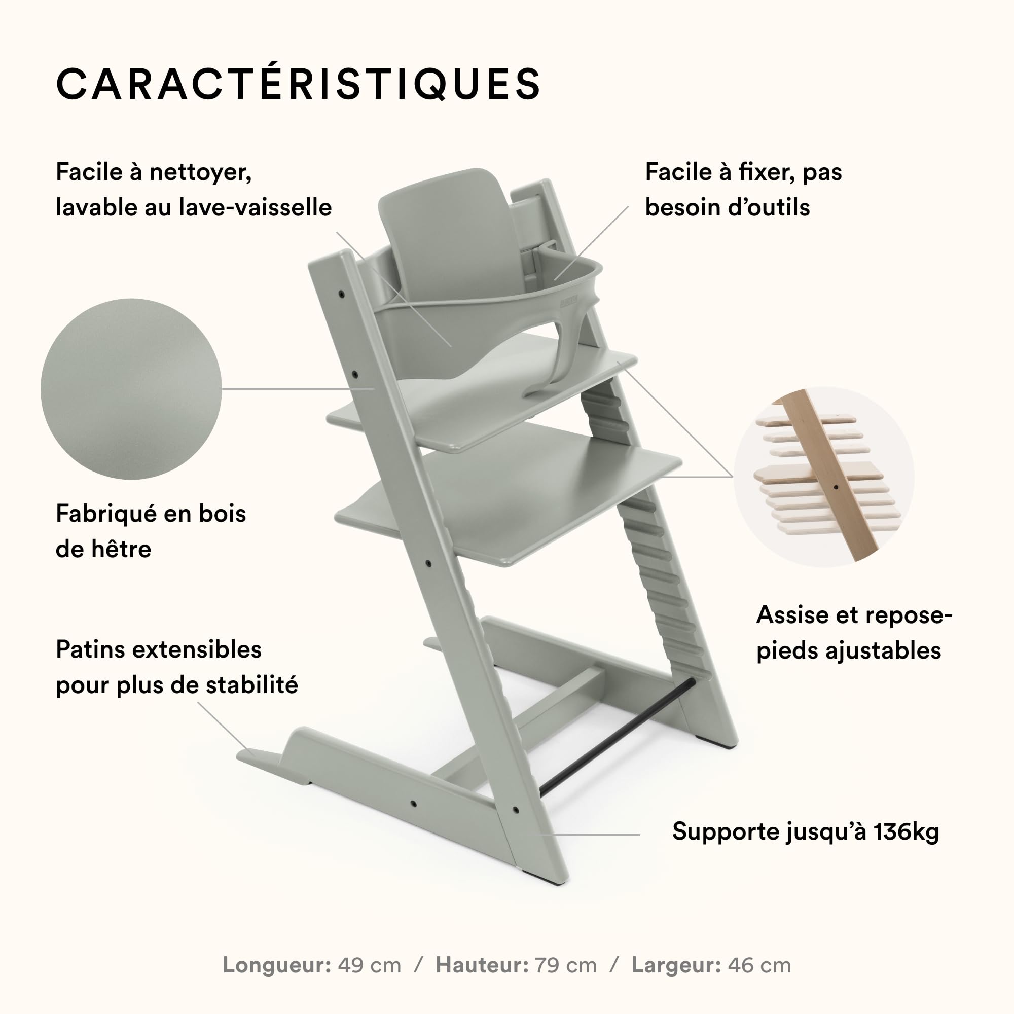 Stokke Chaise Haute Tripp Trapp Baby Set,Vert Glacier - Chaise évolutive et réglable,Adaptable de la Naissance à l’âge Adulte - Pratique, et Ergonomique - Design Classique 6.47 kg 1.0 unité