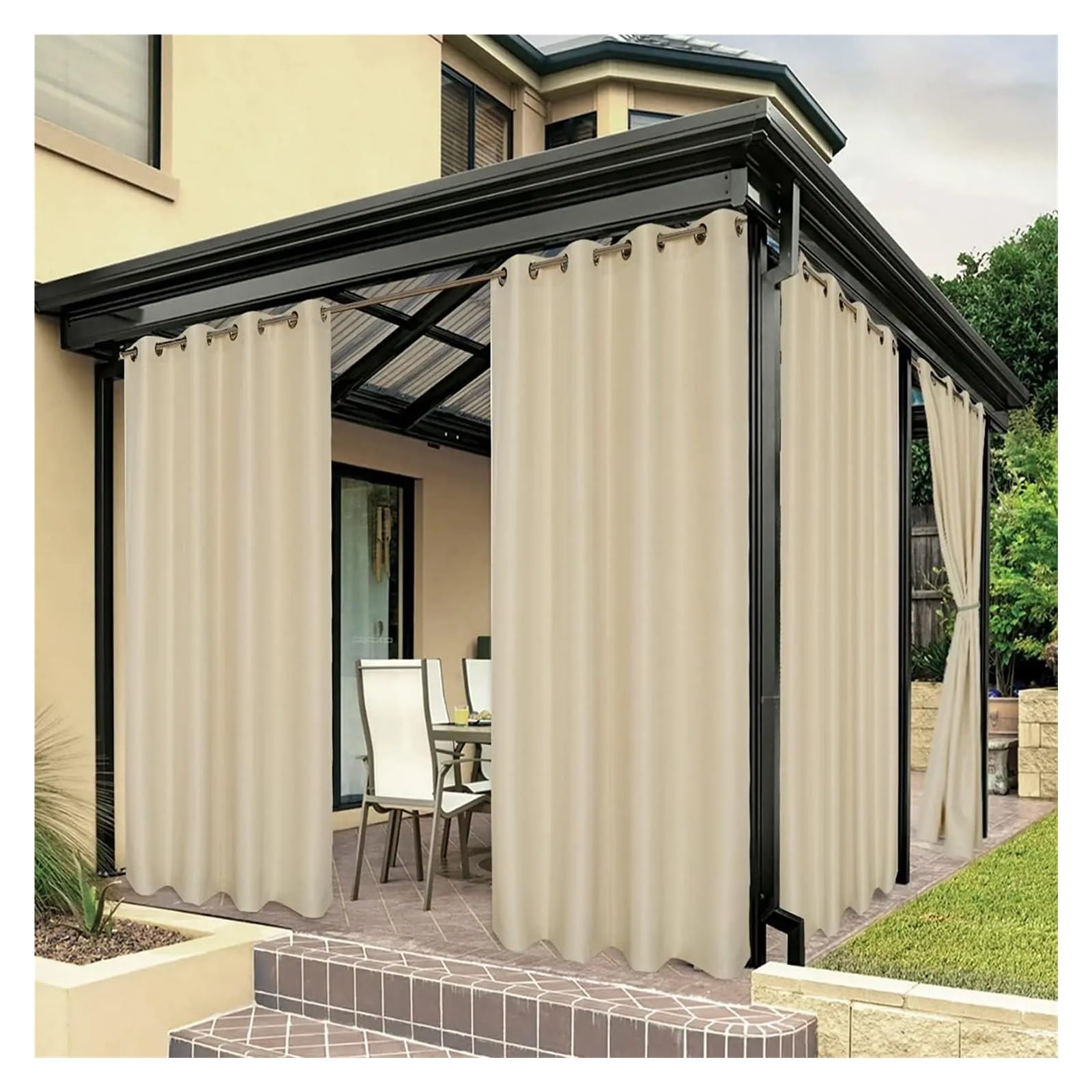 Zymjzbetic Pergola Curtain 1PC Waterproof Outdoor Privacy Grommet Top Curtain For Porch Pergola Cabana Patio Modern Simplicity No Punching Required(Light yellow,GROMMET TOP_W137 X H241)