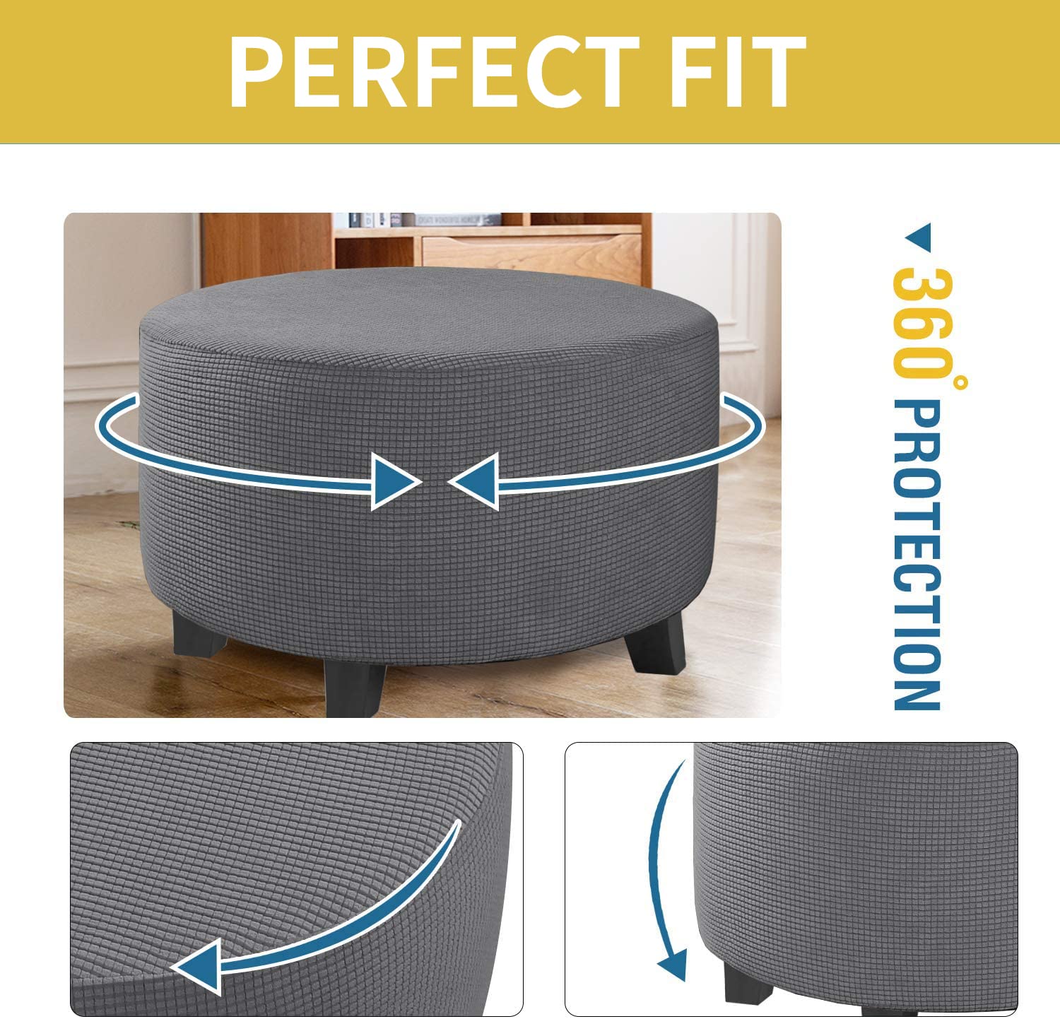 Copri Pouf Elasticizzato Jacquard | Morbido E Lavabile | Taglia L | Marrone Scuro - Foto 5