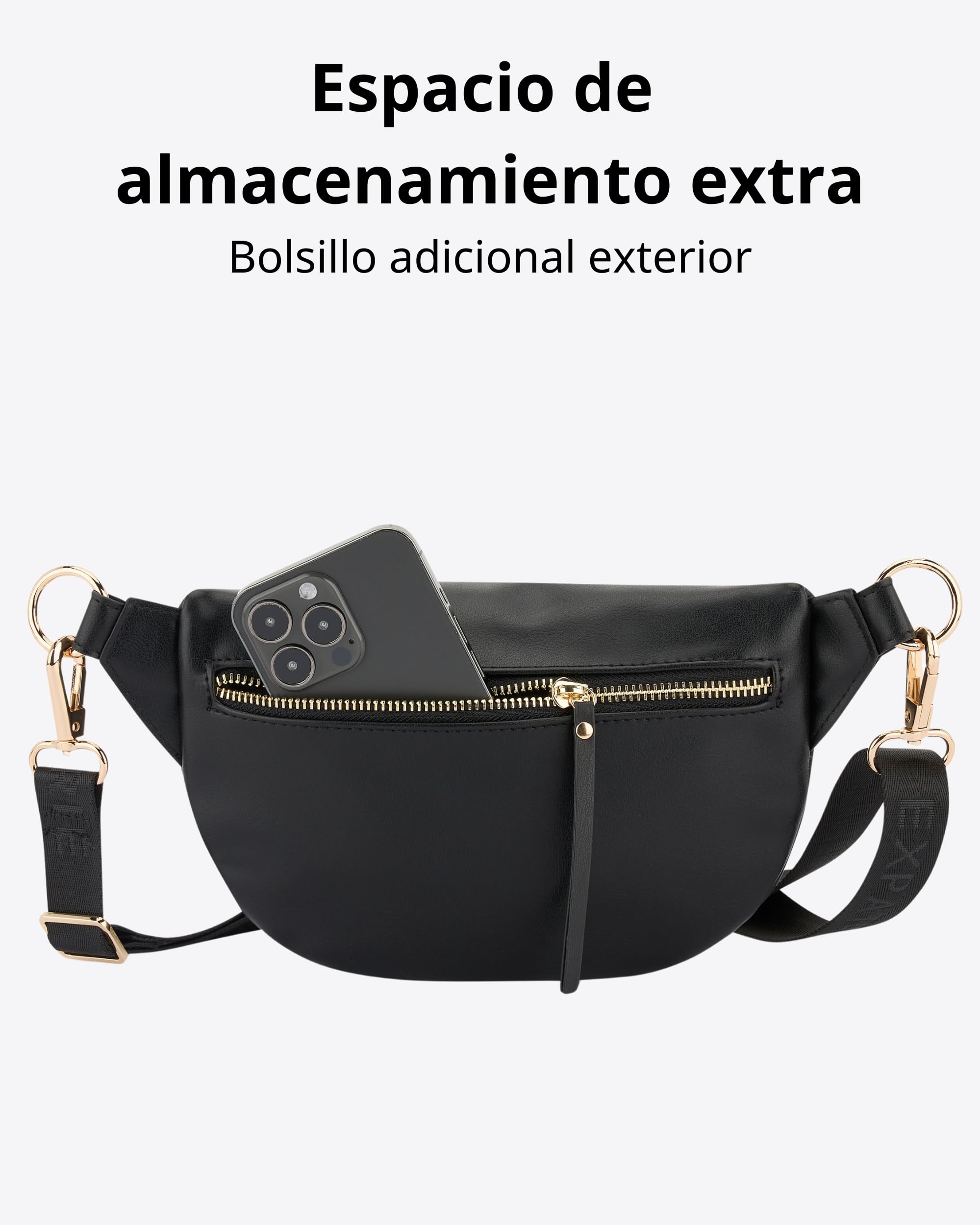 Expatrié Riñonera Mujer Negro - Alice Small - Bolso Canguro de Cuero Vegano para Festivales, Viajes y Todos los Días - Bolsa de Cintura Elegante - Repelente al Agua