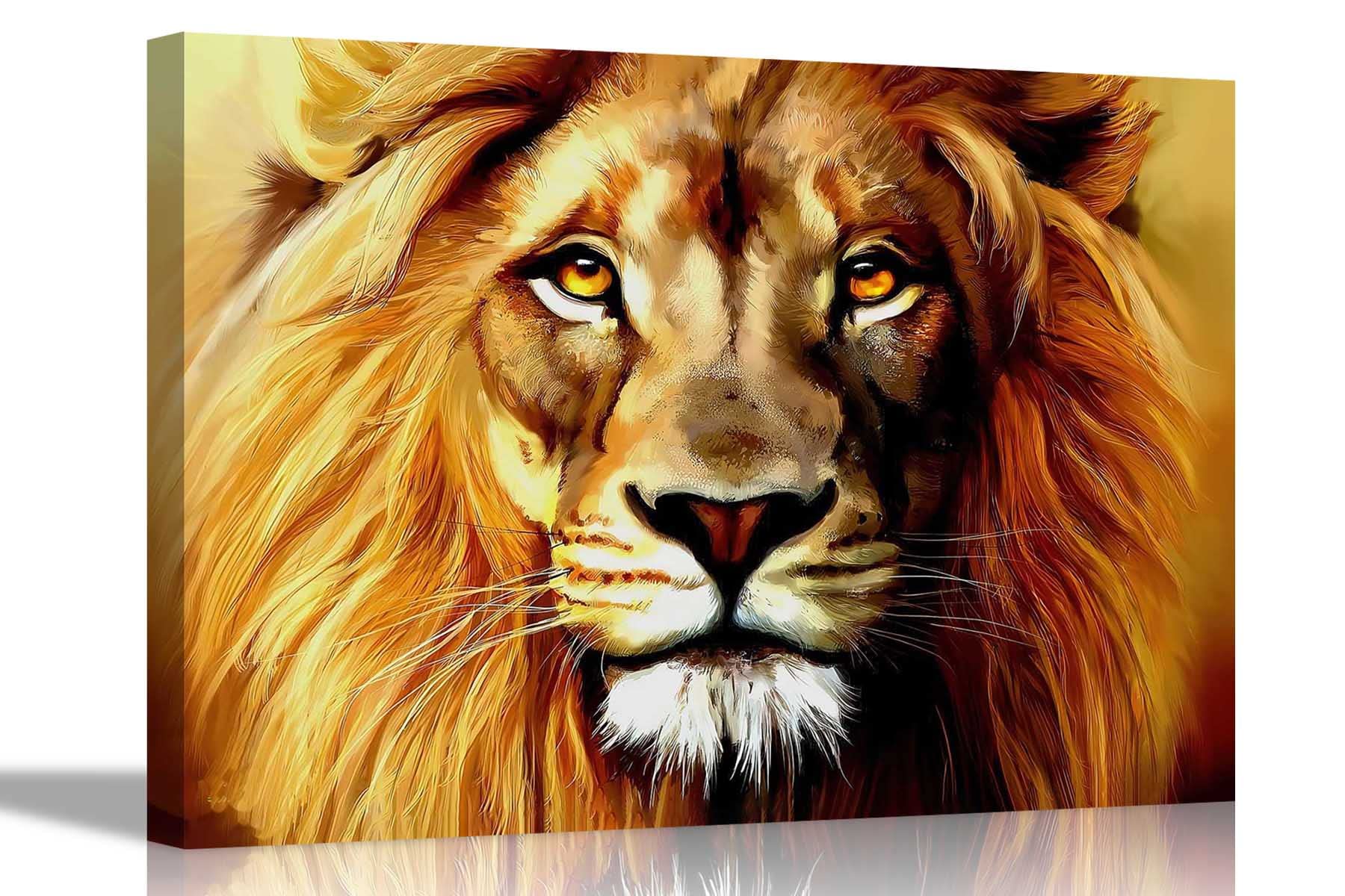 Artley Prints Orange Oil Painting Lion Canvas Prints Wall Art Pictures Framed Hanging Stretched Bedroom Modern Artwork Bedroom Livingroom Officelarge 86 X 61Cm (34 X 24 Inches)