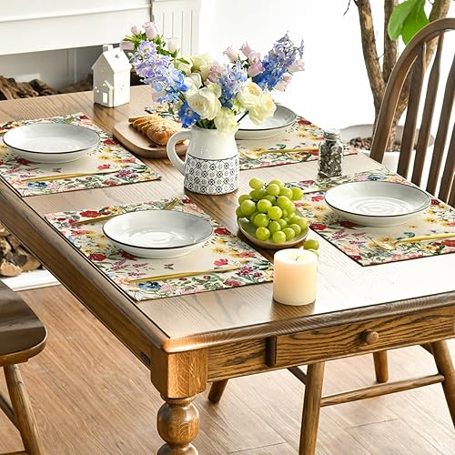Miniatura 5 de Artoid Mode Juego de 4 manteles individuales de primavera con estampado floral vintage, 12 x 18 pulgadas, manteles individuales de temporada para
