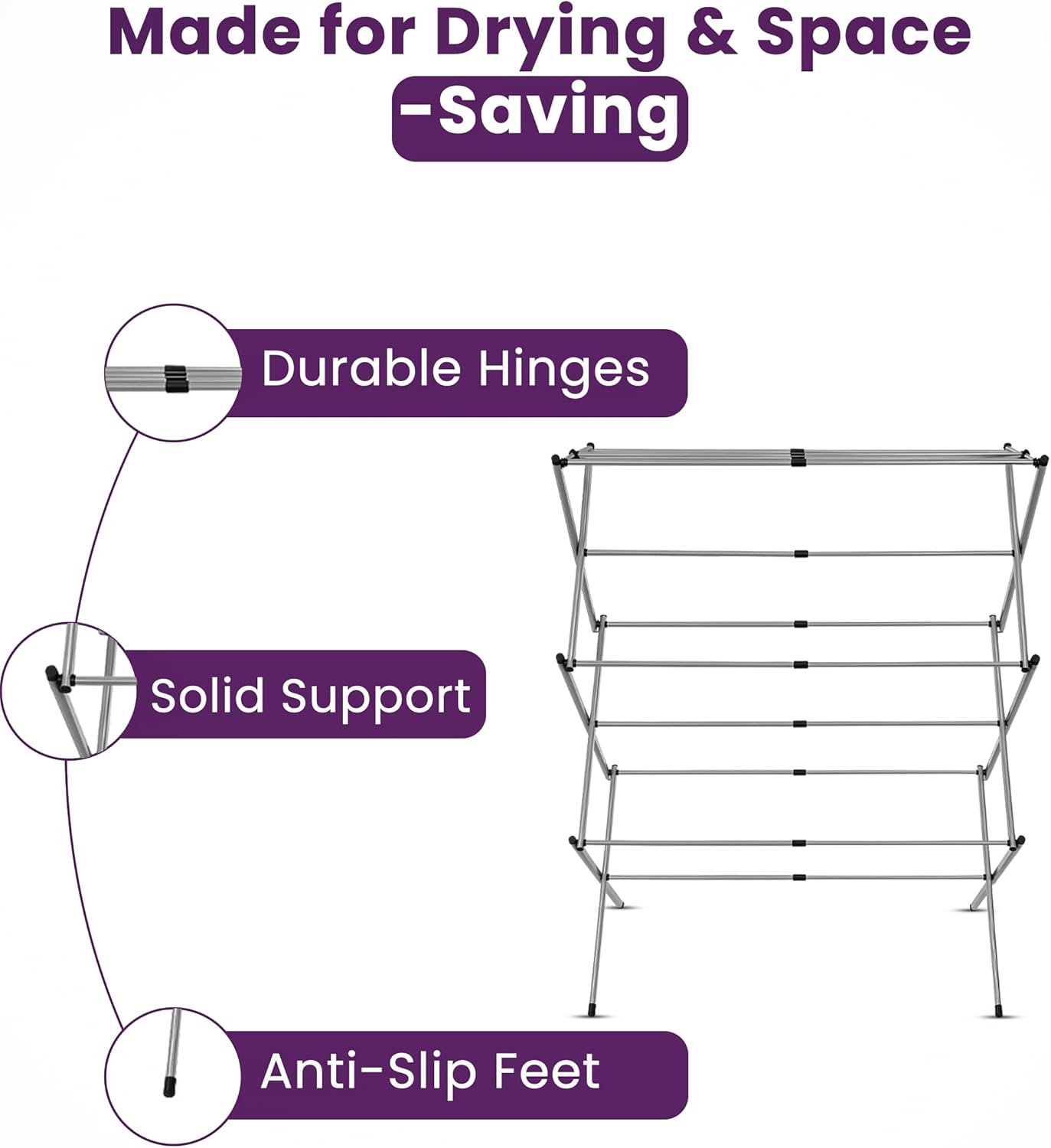 HOMION 3 Tier extendable Clothes Airer Dryer Indoor Outdoor Metal Laundry Drying Rack (SILVER)