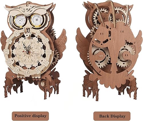 Miniatura 3 de ZUNPINSPACE Rompecabezas de madera 3D con reloj de búho para adultos, rompecabezas 3D de arte de madera, juego de bloques de construcción para