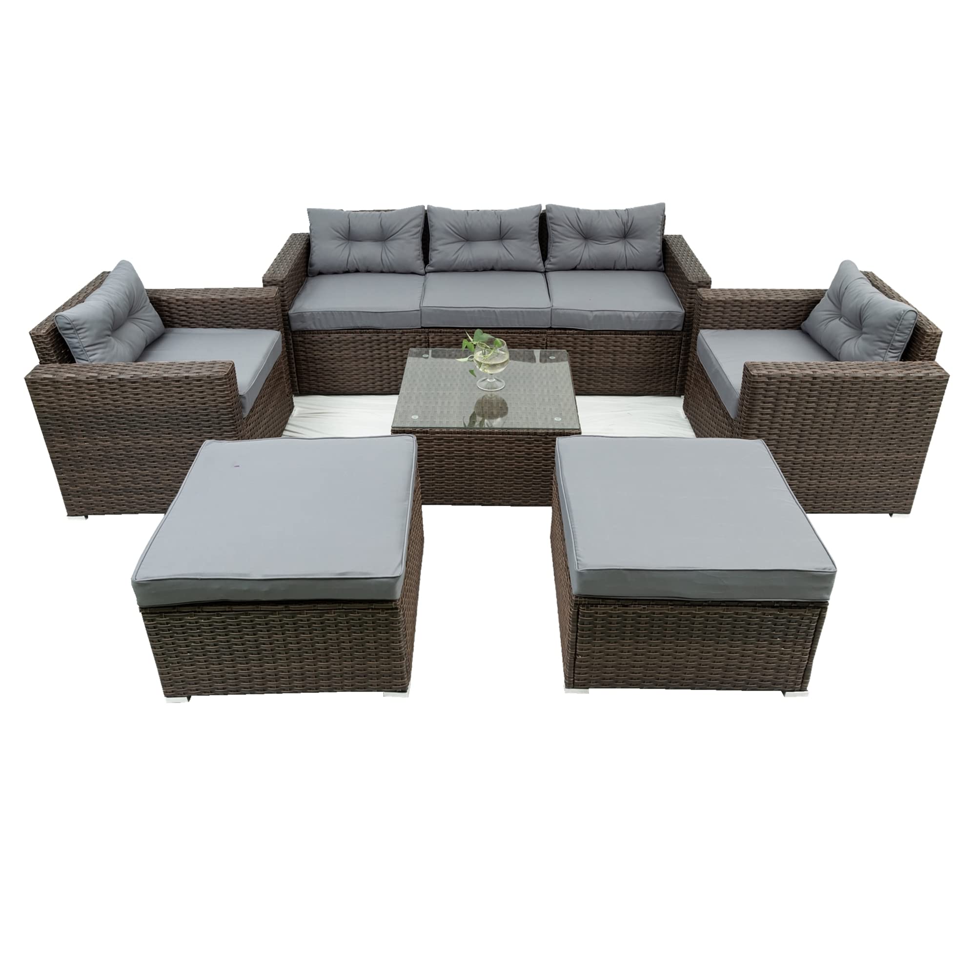 (( incomplete box 3 of 3)) GLORHOME 6-Piece Outdoor Patio Furniture Set, All-Weather PE Rattan Conversation Sectional Sofa w/Storage Box and Glass Table for Backyard Porch Poolside, Black2
