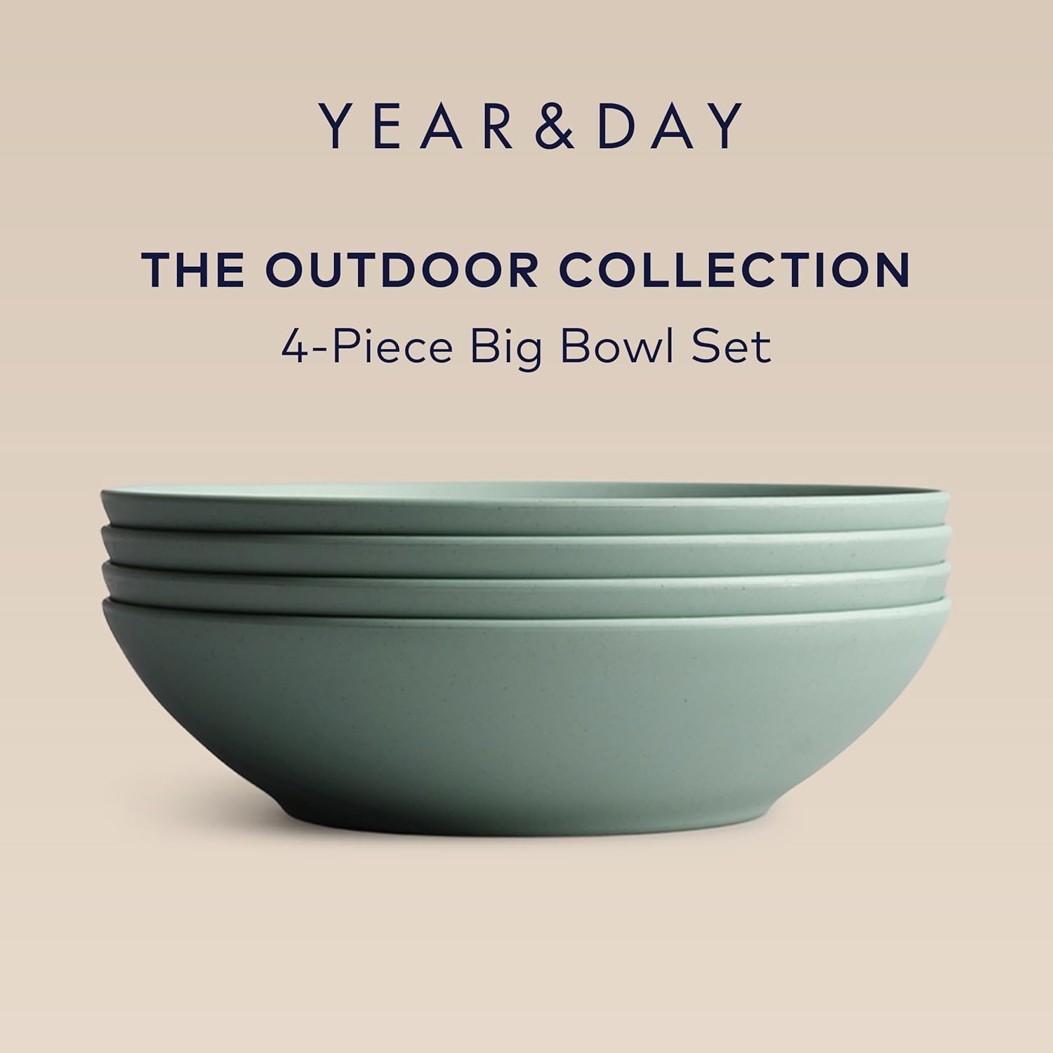 Year & Day Outdoor Set of 4 Unbreakable Lightweight Pasta Dinner Bowls, Plant Derived, Palm Green, 8.25 inch