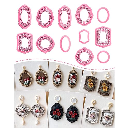 Keoker Vintage Frame Polymer Clay Cutters, Clay Earring Cutters Boho, 12 Shapes Polymer Clay Frame Cutters - Vintage Color