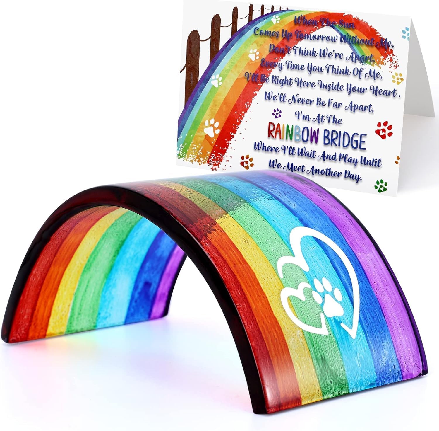 Rhdekoein Dog memorial gifts Rainbow Bridge Fused Glass 3D Colorful Bridge with Sympathy Card Remembrance Gift for Dog Cat Guinea Pig Lover Pet Lost Present Sorry Gift Set of 2