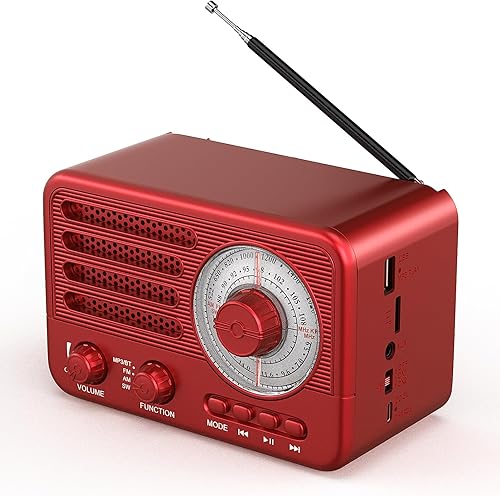 Radio de transistor retro, alimentada por batería, AM FM SW, pequeña radio portátil recargable con batería de iones de litio de 1800 mAh, compatible