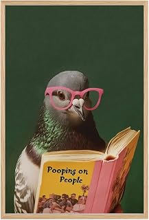 Funny Wall Art Animal Wall Art Bathroom Painting Prints Fun Bath Poster Funny Pigeon Reading Book 16x24inch Unframed Decor for Bathroom Toilet Living Room Bedroom Office